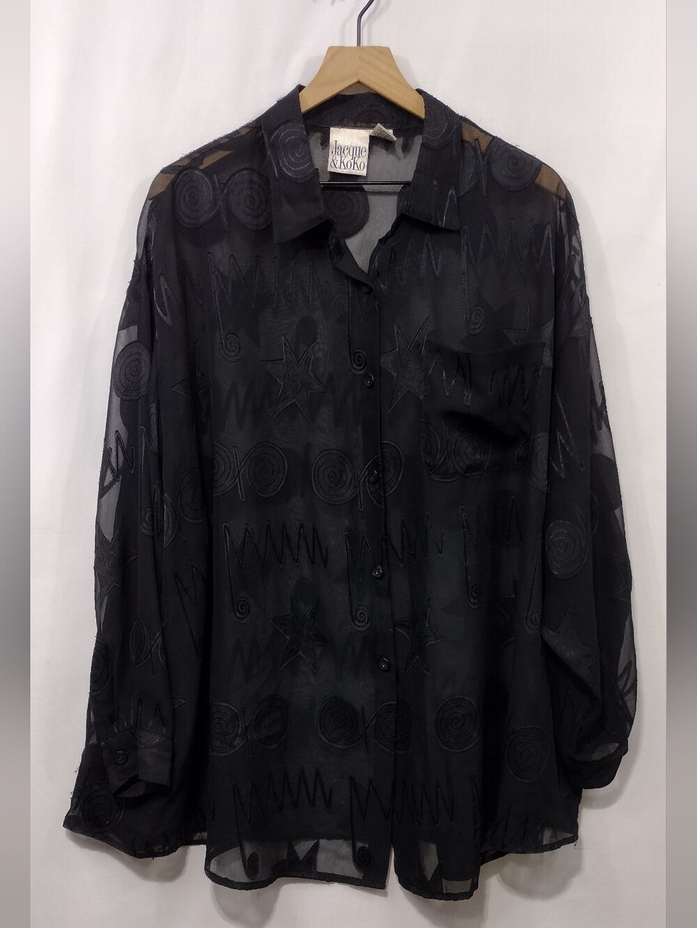 Jacque & Koko Embellished Sheer Button Shirt Women's 18/20 Black Boho Fairy